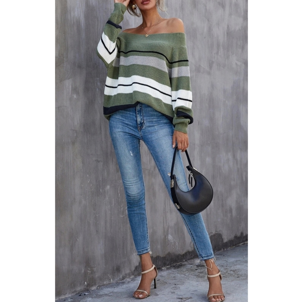 Off the shoulder stripe Sweater - Picture 5 of 6